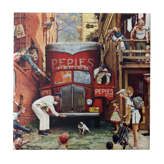 Straßenblock von Norman Rockwell Fliese (Vorderseite)