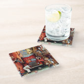 Straßenblock von Norman Rockwell Glasuntersetzer (Schrägansicht)