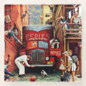 Straßenblock von Norman Rockwell Glasuntersetzer (Vorderseite)