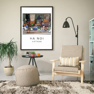Straßenessen in Hanoi Vietnam, lokales Reisefoto Poster