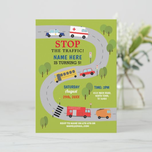 Straßenfahrzeuge der Polizei Einladung (Stehend Vorderseite)