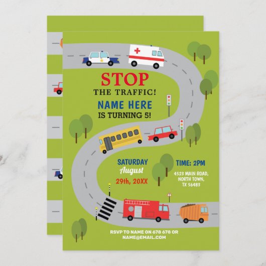 Straßenfahrzeuge der Polizei Einladung (Vorne/Hinten)