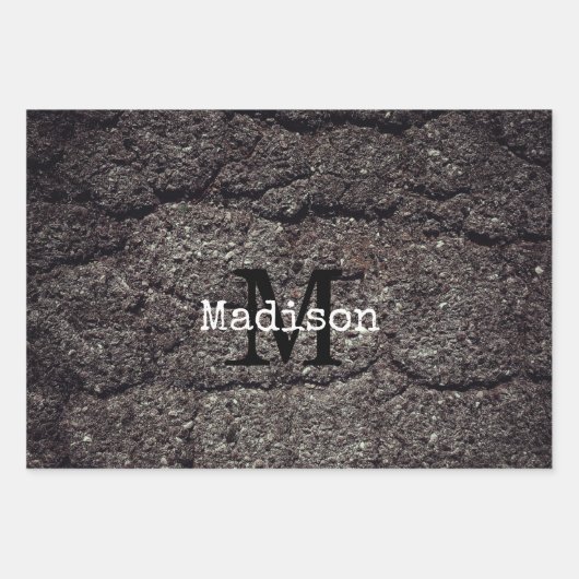 Straßengrau-Linien Monogram Geschenkpapier Set (Vorderseite 3)