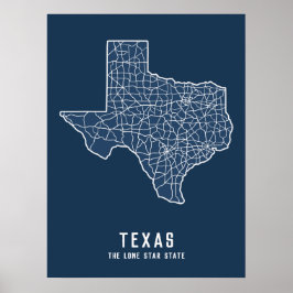 Straßenkarte für den US-Staat in Texas - der Staat Poster