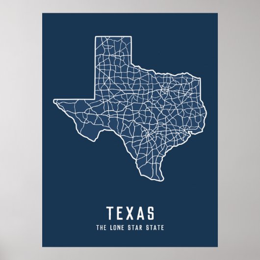 Straßenkarte für den US-Staat in Texas - der Staat Poster (Vorne)