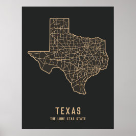 Straßenkarte für den US-Staat in Texas - der Staat Poster