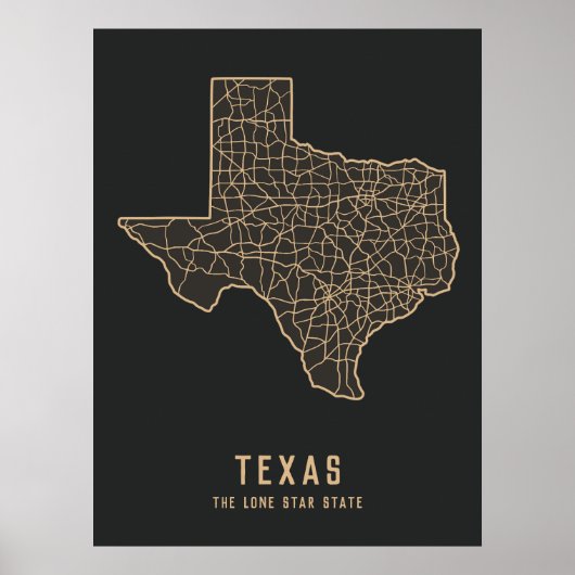 Straßenkarte für den US-Staat in Texas - der Staat Poster (Vorne)