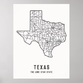 Straßenkarte für den US-Staat in Texas - der Staat Poster