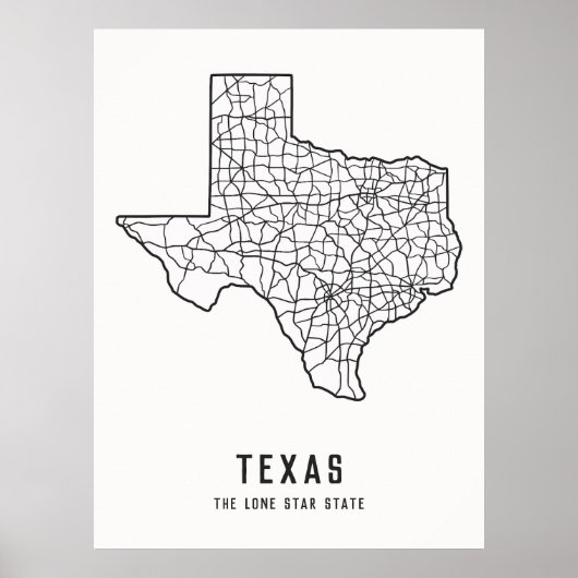 Straßenkarte für den US-Staat in Texas - der Staat Poster (Vorne)