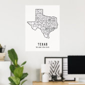 Straßenkarte für den US-Staat in Texas - der Staat Poster (Heimbüro)