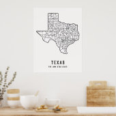 Straßenkarte für den US-Staat in Texas - der Staat Poster (Küche)