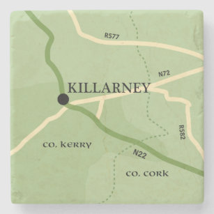 Straßenkarte Killarney-LandkreisKerry Irland Steinuntersetzer