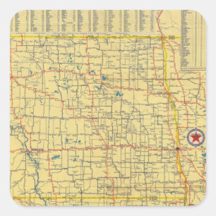 Straßenkarte N u. S Dakota Quadratischer Aufkleber