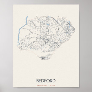Straßenkarte von Bedford Massachusetts Poster