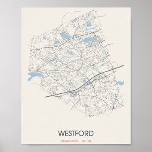 Straßenkarte von Westford, Massachusetts Poster
