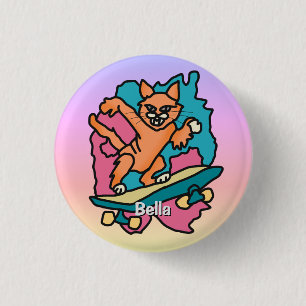 Straßenkatze auf Skateboard Funny Button