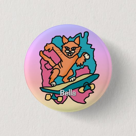 Straßenkatze auf Skateboard | Funny Button (Vorderseite)