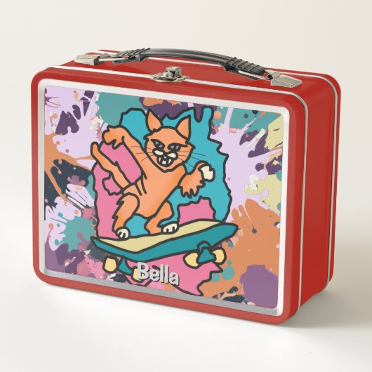 Straßenkatze auf Skateboard | Funny Metall Brotdose (Vorderseite)