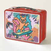 Straßenkatze auf Skateboard | Funny Metall Brotdose (Rückseite)