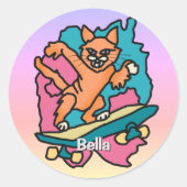 Straßenkatze auf Skateboard | Funny Runder Aufkleber (Vorderseite)