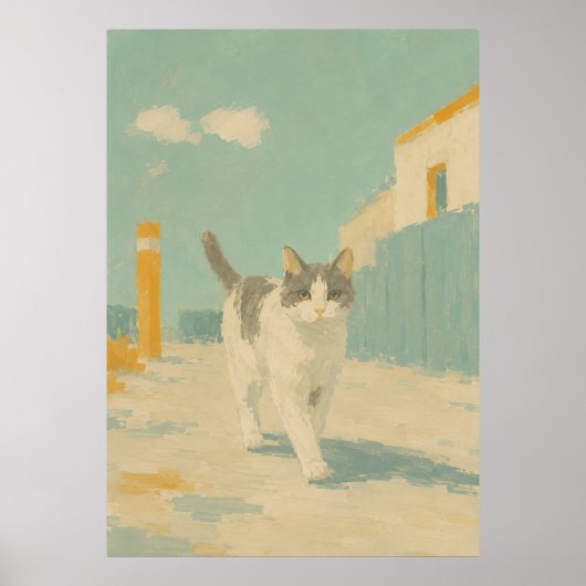 Straßenkatze Impressionist Ölgemälde Sonnenlicht P Poster (Vorne)