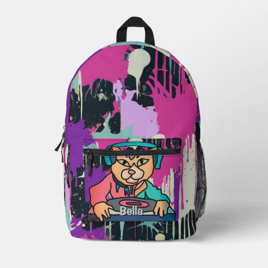 Straßenkatze mit Kopfhörern | Funny Bedruckter Rucksack (Vorderseite)