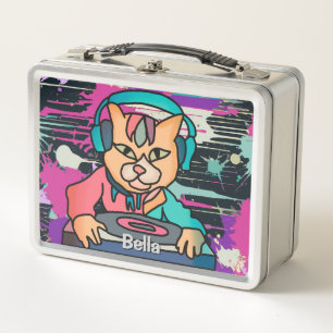 Straßenkatze mit Kopfhörern Funny Metall Brotdose