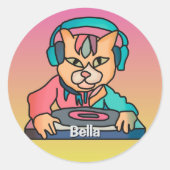 Straßenkatze mit Kopfhörern | Funny Runder Aufkleber (Vorderseite)