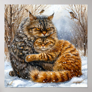 Straßenkatzen im Winter Poster