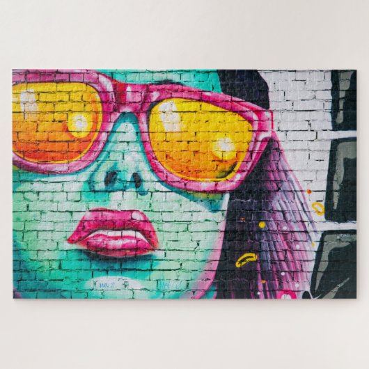Straßenkunst der Frau mit rosa Sonnenbrille, Puzzle (Horizontal)