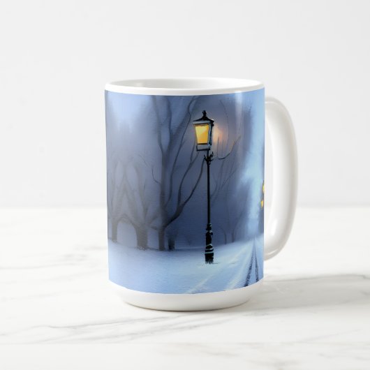 Straßenleuchten leuchten im Winter Wonderland Kaffeetasse (VorderseiteRechts)