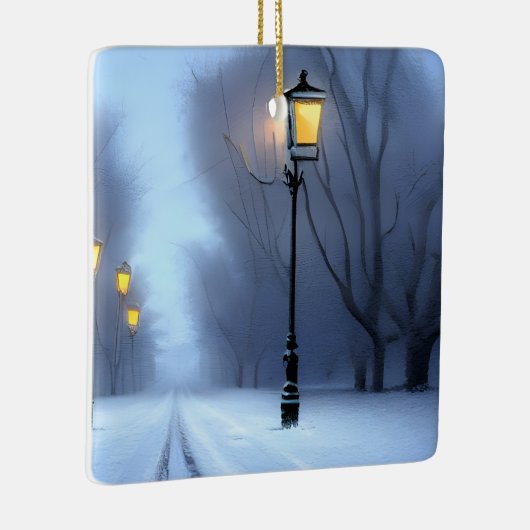 Straßenleuchten leuchten im Winter Wonderland Keramikornament (Rechts)
