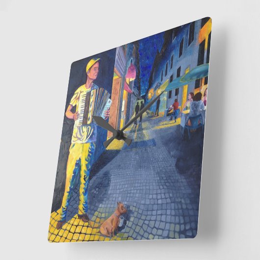 Straßenmusiker-Doggie-Uhr Quadratische Wanduhr (Winkel)