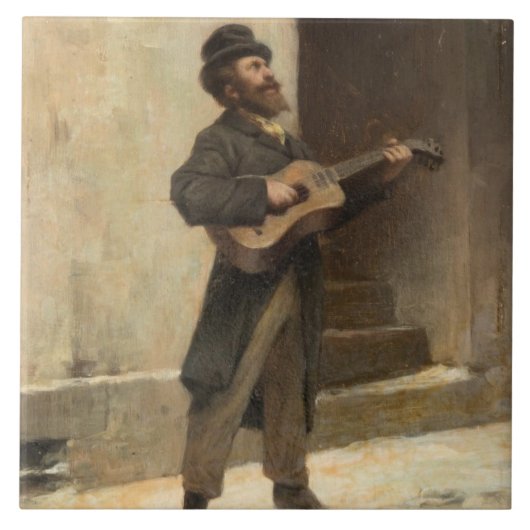 Straßenmusiker mit Gitarre (von Gerolamo Induno) Fliese (Vorderseite)