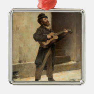 Straßenmusiker mit Gitarre (von Gerolamo Induno) Ornament Aus Metall