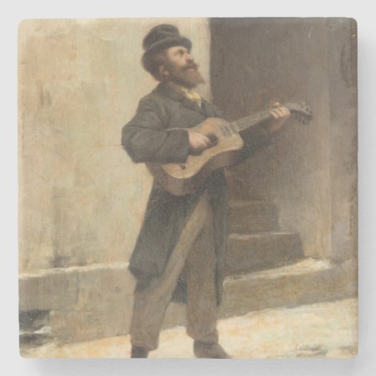 Straßenmusiker mit Gitarre (von Gerolamo Induno) Steinuntersetzer (Vorderseite)