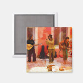 Straßenmusiker spielen Gitarre Mandolin und Flute Magnet (Vorderseite/Rückseite)