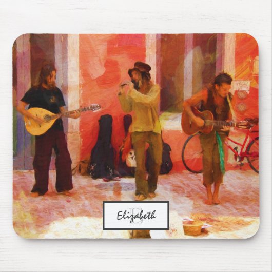 Straßenmusiker spielen Gitarre Mandolin und Flute Mousepad (Vorne)