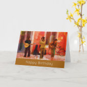 Straßenmusiker spielen zum Geburtstag glücklich zu Karte (Gelbe Blume)