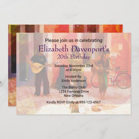 Straßenmusiker zum Geburtstag einladen Einladung (Vorne/Hinten)