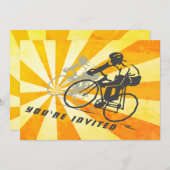 Straßenradfahrer mit Retro Sunburst Biking Geburts Einladung (Vorne/Hinten)