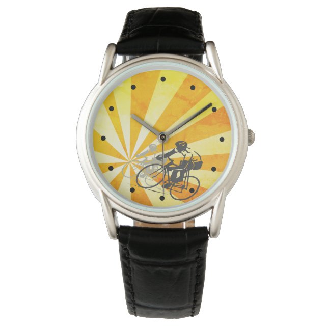 Straßenradfahrer und Retro-Sunburst-Biker Armbanduhr (Vorderseite)