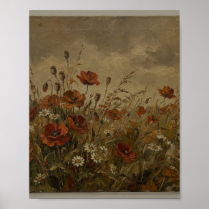 Straßenrand Mohn Gänseblümchen I Vintage-Gemälde Poster