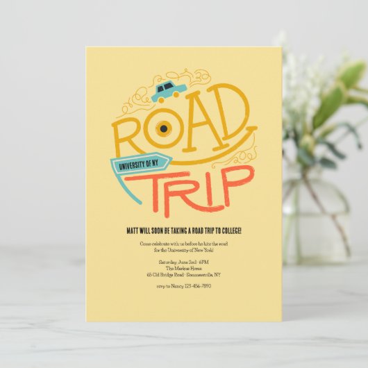 Straßenreise zur Uni Einladung (Stehend Vorderseite)