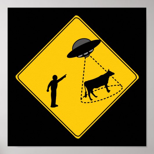 Straßenschild- Kuh und UFO Poster (Vorne)