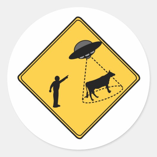 Straßenschild- Kuh und UFO Runder Aufkleber (Vorderseite)