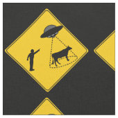 Straßenschild- Kuh und UFO Stoff (Nahaufnahme)