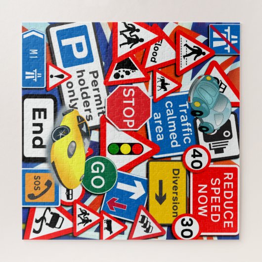 Straßenschilder und Autos Puzzle (Horizontal)