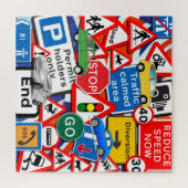 Straßenschilder und farbenfrohe Autos Puzzle (Horizontal)