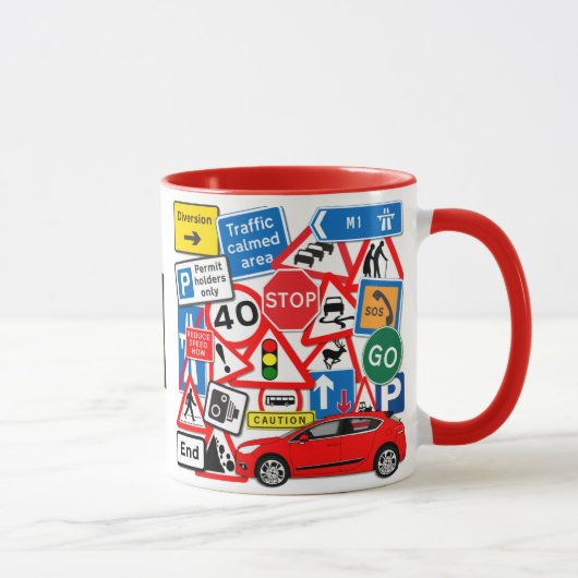 Straßenschilder und Red Motorcar Tasse (Rechts)